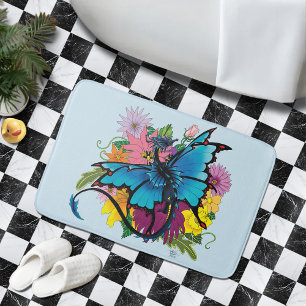 Tapis De Bain Fleurs de papillon bleu Dragon