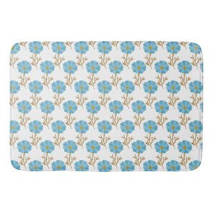 Tapis De Bain Fleurs de pavots bleu blanc