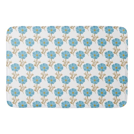 Tapis De Bain Fleurs de pavots bleu blanc (Devant)