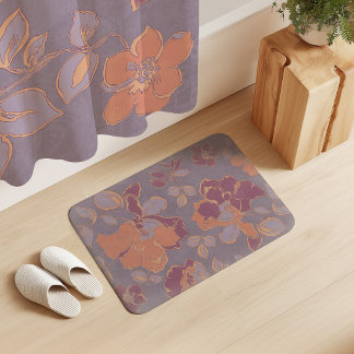 Tapis De Bain Fleurs de Pivoine Vintage Mauve Pêche Prune