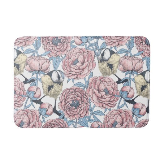 Tapis De Bain Fleurs de pivoines et oiseaux (Devant)