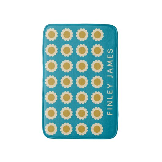 Tapis De Bain Fleurs de Pop Retro Motif Turquoise Personnalisé (Devant (Vertical))