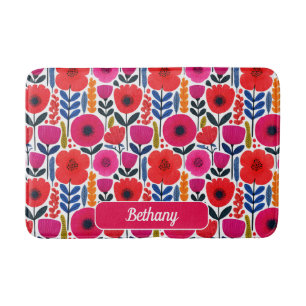 Tapis De Bain Fleurs de printemps colorées Motif avec nom