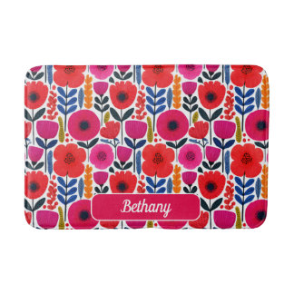 Tapis De Bain Fleurs de printemps colorées Motif avec nom