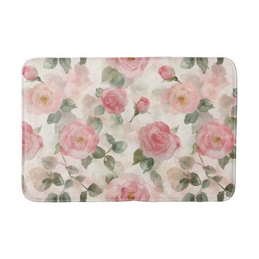 Tapis De Bain Fleurs de roses roses blush romantiques  (Devant)