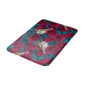 Tapis De Bain Fleurs de roses rouges et oiseaux d'or (Angle)