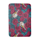 Tapis De Bain Fleurs de roses rouges et oiseaux d'or (Devant (Vertical))