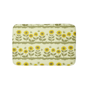 Tapis De Bain Fleurs de soleil, abeilles, motif mignon sans soud