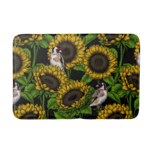 Tapis De Bain Fleurs de soleil et ailerons sur noir