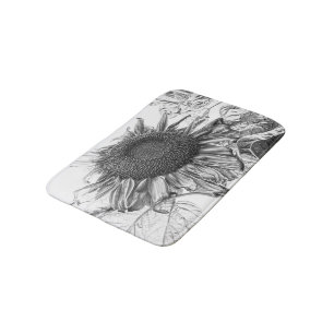 Tapis De Bain Fleurs De Soleil Géantes Vintage Art Noir Et Blan