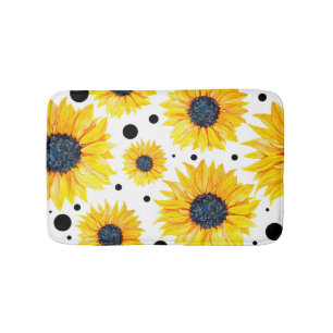 Tapis De Bain Fleurs de soleil jaunes Motif Arrière - plan blanc