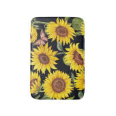 Tapis De Bain Fleurs de soleil, papillons, aquarelle noir (Devant (Vertical))