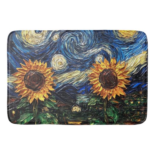 Tapis De Bain Fleurs de soleil Van Gogh et nuit étoilée (Devant)