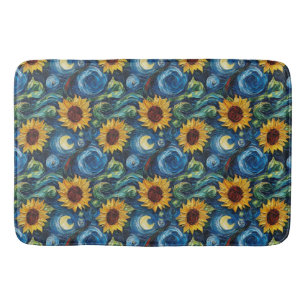 Tapis De Bain Fleurs de soleil Van Gogh et nuit étoilée