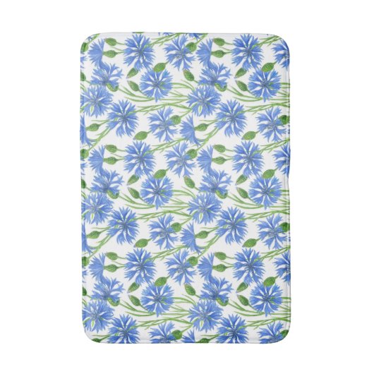 Tapis De Bain Fleurs d'eau bleu, fleurs sauvages sur blanc (Devant (Vertical))