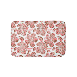 Tapis De Bain Fleurs d'hibiscus hawaïens : style tropical brun.
