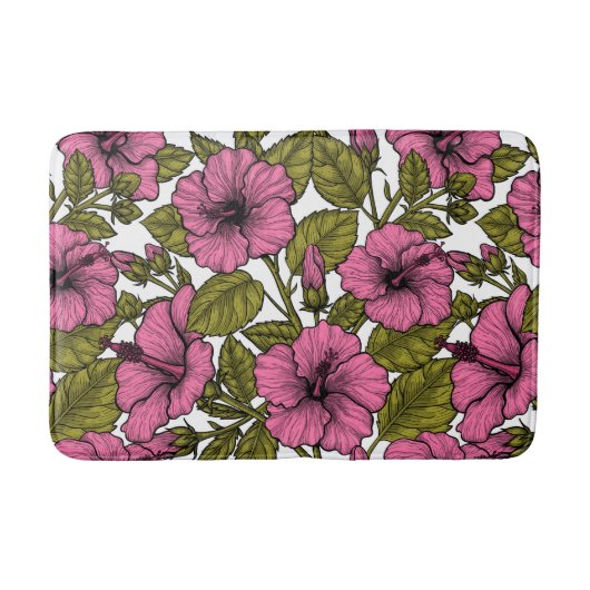 Tapis De Bain Fleurs d'hibiscus roses (Devant)