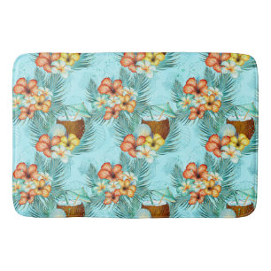 TAPIS DE BAIN FLEURS D'HIBISCUS TROPICALES ET BOISSONS DE COCO