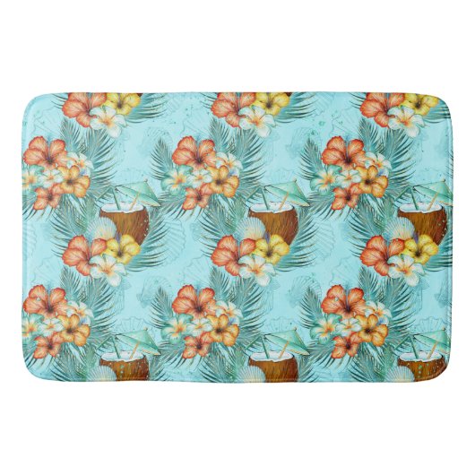 TAPIS DE BAIN FLEURS D'HIBISCUS TROPICALES ET BOISSONS DE COCO (Devant)