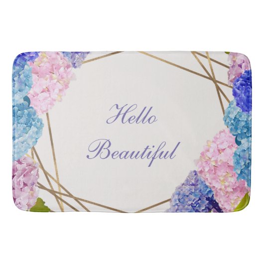 Tapis De Bain Fleurs d'Hydrangea et printemps or floral chic (Devant)