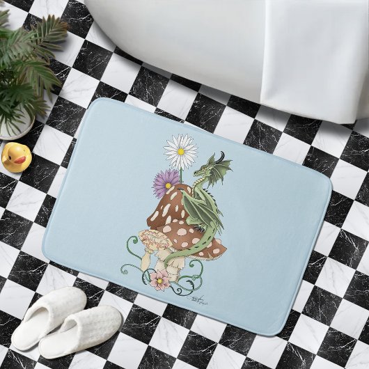 Tapis De Bain Fleurs d'Imaginaire de dragon de champignons verts