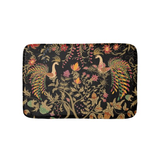 Tapis De Bain Fleurs d'oiseaux noirs fleur arbre fleuri forêt fé (Devant)