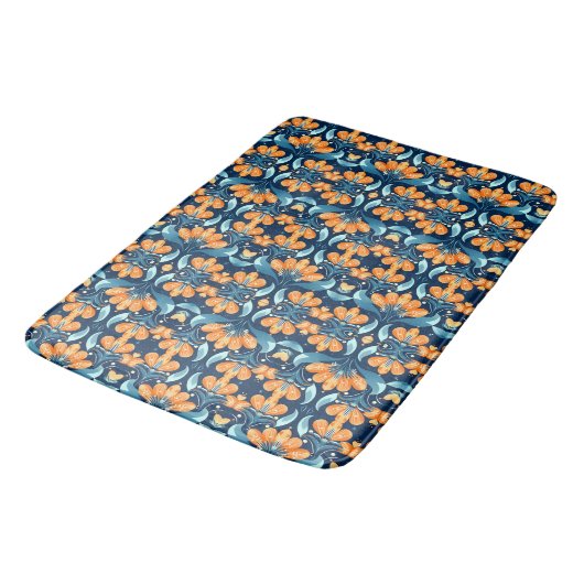 Tapis De Bain Fleurs d'orange bleu Art déco (Angle)