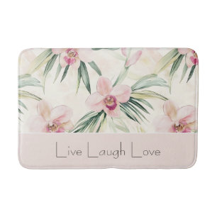 Tapis De Bain Fleurs d'orchidée rose blush vert Amour