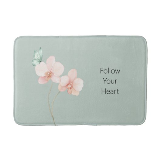 Tapis De Bain Fleurs d'orchidée rose papillon vert menthe (Devant)