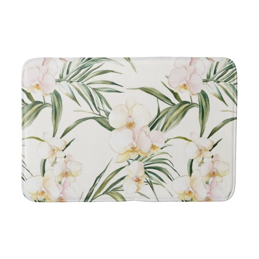 Tapis De Bain Fleurs d'orchidées blanches tropicales (Devant)