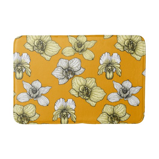 Tapis De Bain Fleurs d'orchidées jaune et blanc (Devant)
