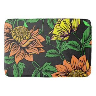 Tapis De Bain Fleurs éclatantes jaillissant d'un fond noir