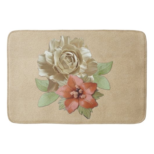 Tapis De Bain Fleurs en cuir et daim Texture Art (Devant)