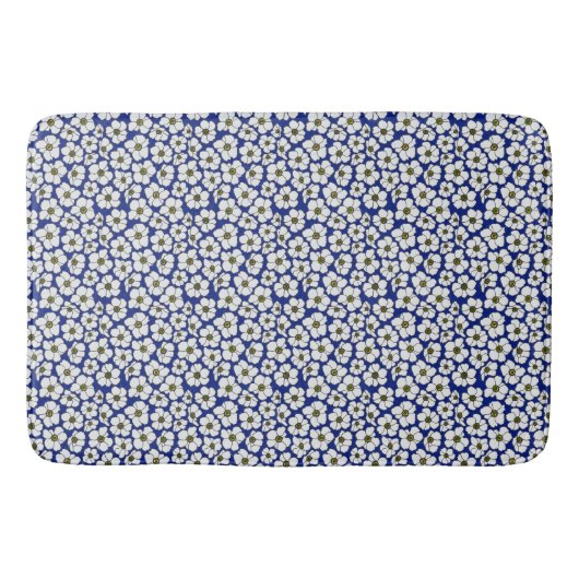 Tapis De Bain Fleurs en mini-impression sur fond bleu (Devant)