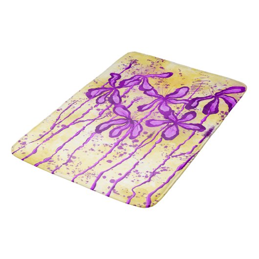 Tapis De Bain Fleurs encrées rose et jaune (Angle)