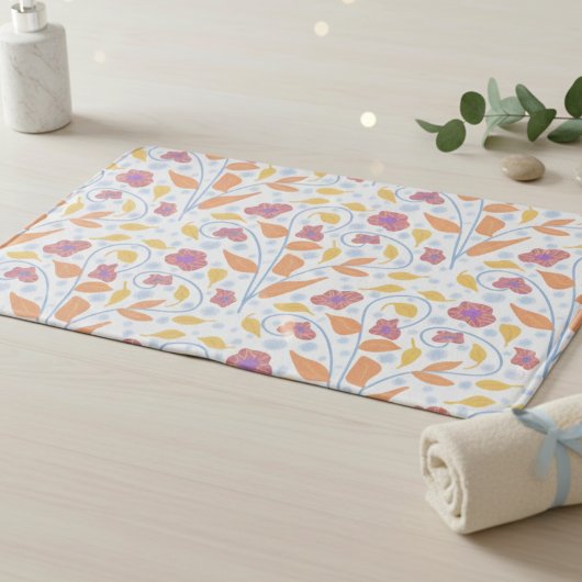 Tapis De Bain Fleurs et feuilles pastel illustrées
