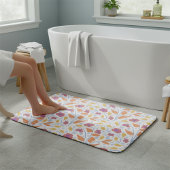 Tapis De Bain Fleurs et feuilles pastel illustrées