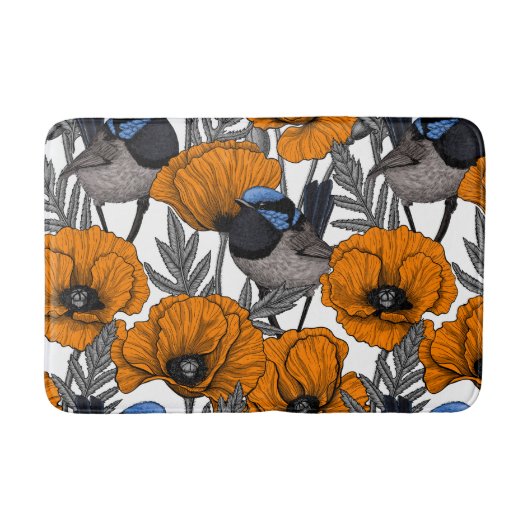 Tapis De Bain Fleurs et fleurs de pavot orangé 2 (Devant)