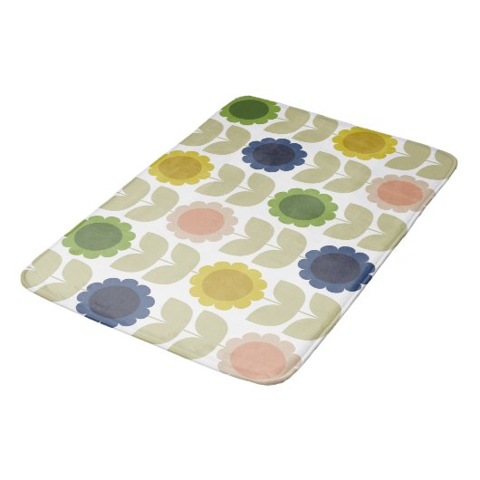 Tapis De Bain Fleurs et tiges rétro groovy d'été (Angle)