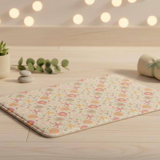 Tapis De Bain Fleurs & Étoiles de Mer Crème & Rose