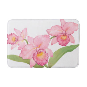 Tapis De Bain Fleurs exotiques roses d'aquarelle