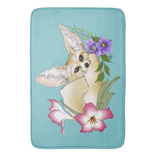 Tapis De Bain Fleurs Fennec Fox mignonnes (devant Vertical)