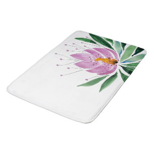 Tapis De Bain Fleurs Fleurs Violet Lotus Aquarelle Art