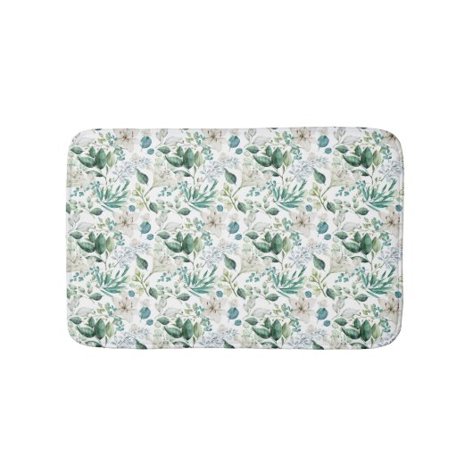 Tapis De Bain Fleurs florales blanches Verdure Eucalyptus Élégan (Devant)