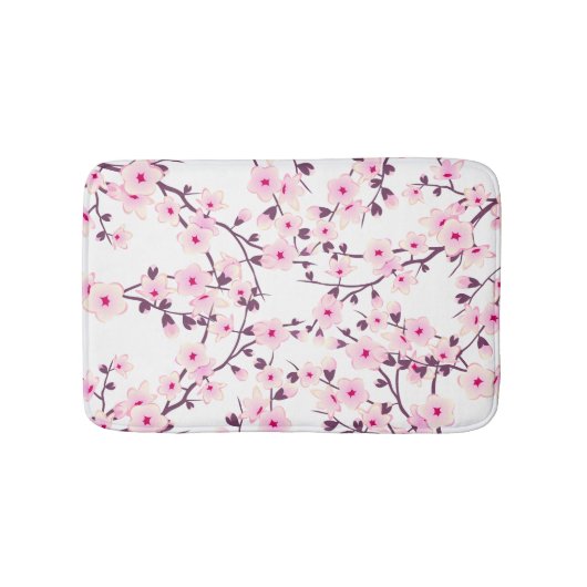 Tapis De Bain Fleurs florales de cerisier rose blanc (Devant)