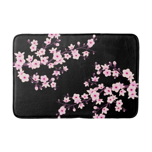 Tapis De Bain Fleurs florales de cerisier rose noir (Devant)
