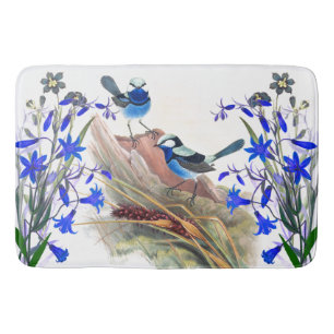 Tapis De Bain Fleurs florales de roitelet d'oiseau d'animaux