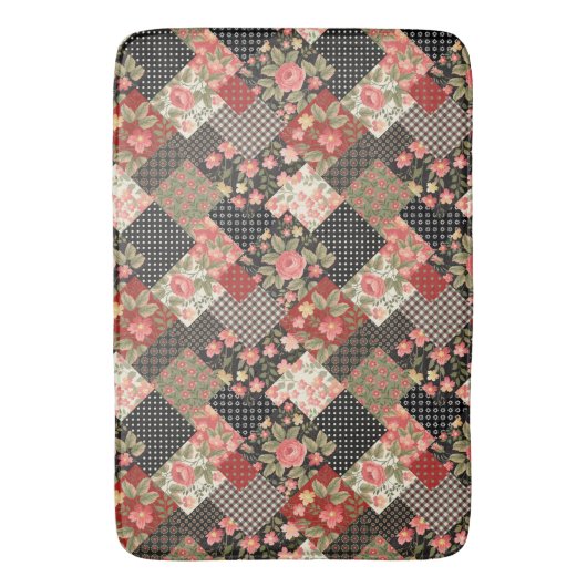 Tapis De Bain Fleurs géométriques Motif Patchwork Pois (devant Vertical)