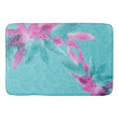 Tapis De Bain Fleurs hawaïennes Abstraites turquoise rose (Devant)