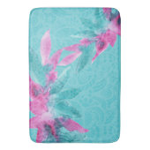 Tapis De Bain Fleurs hawaïennes Abstraites turquoise rose (devant Vertical)